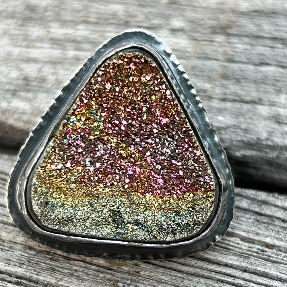 Sterling Silver Statement Ring with Natural Rainbow Pyrite